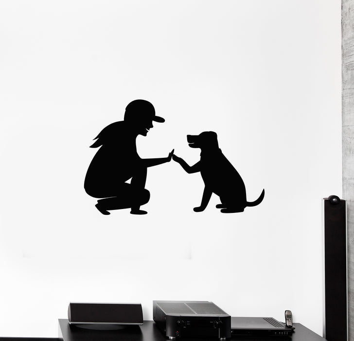 Vinyl Wall Decal Girl With Dog Home Pets Grooming Decor Stickers Mural (g4510)
