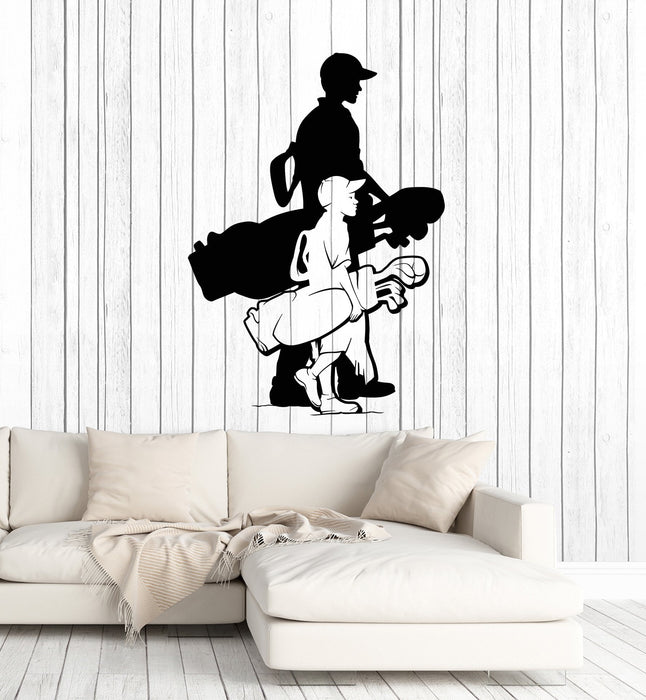 Vinyl Wall Decal Golf Players Father With Son Golf Club Silhouette Art Stickers Mural (ig5283)