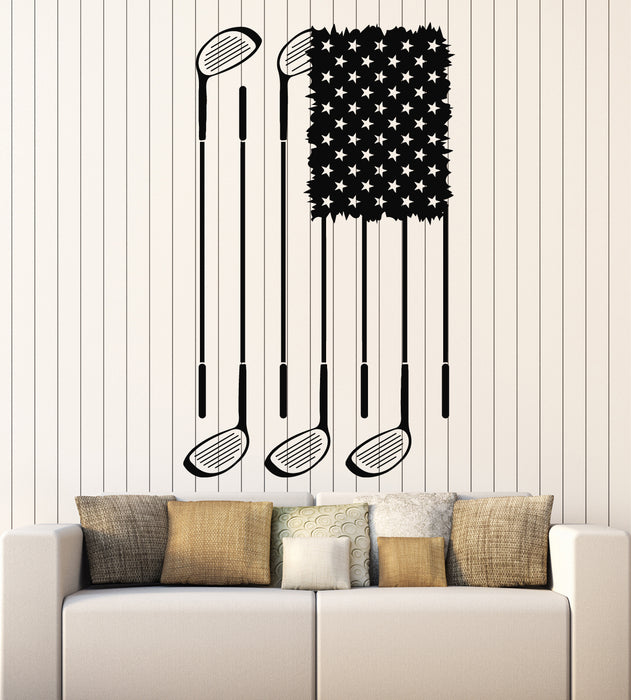 Vinyl Wall Decal Golf Sport Game Club Flag of America Interior Stickers Mural (g5836)