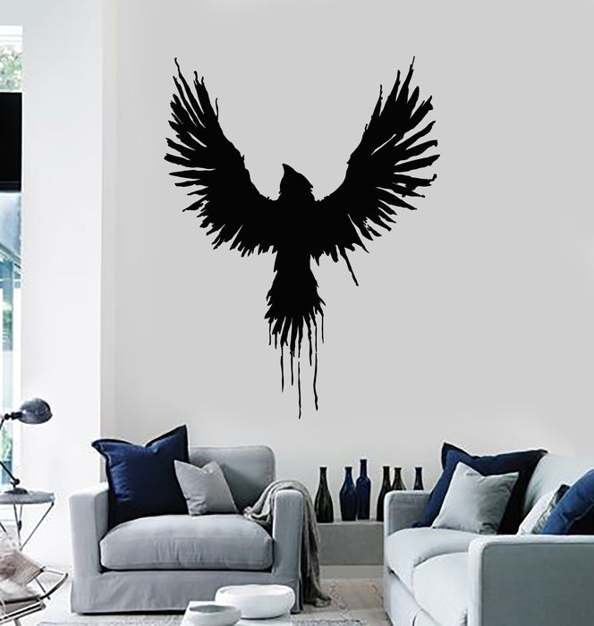 Vinyl Wall Decal Raven Gothic Bird Decor Black Wings Stickers Mural (g3116)