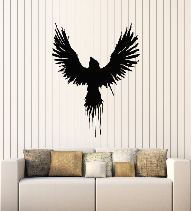 Vinyl Wall Decal Raven Gothic Bird Decor Black Wings Stickers Mural (g3116)