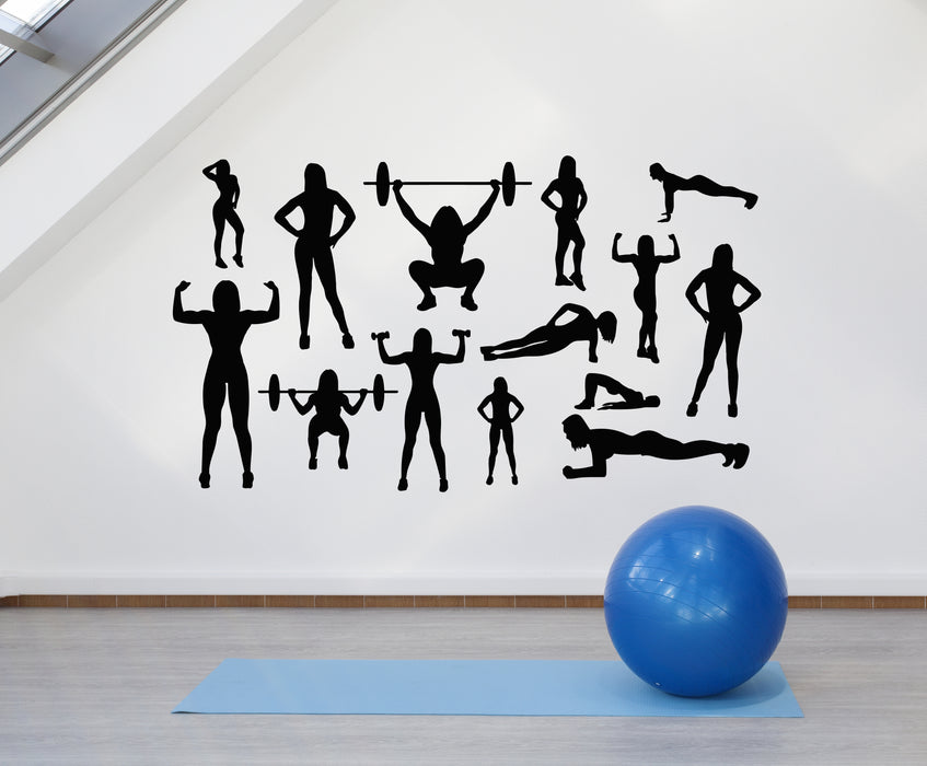 Vinyl Wall Decal Fitness Girl Woman Patterns Sports Gym Decor Stickers Mural (g5881)