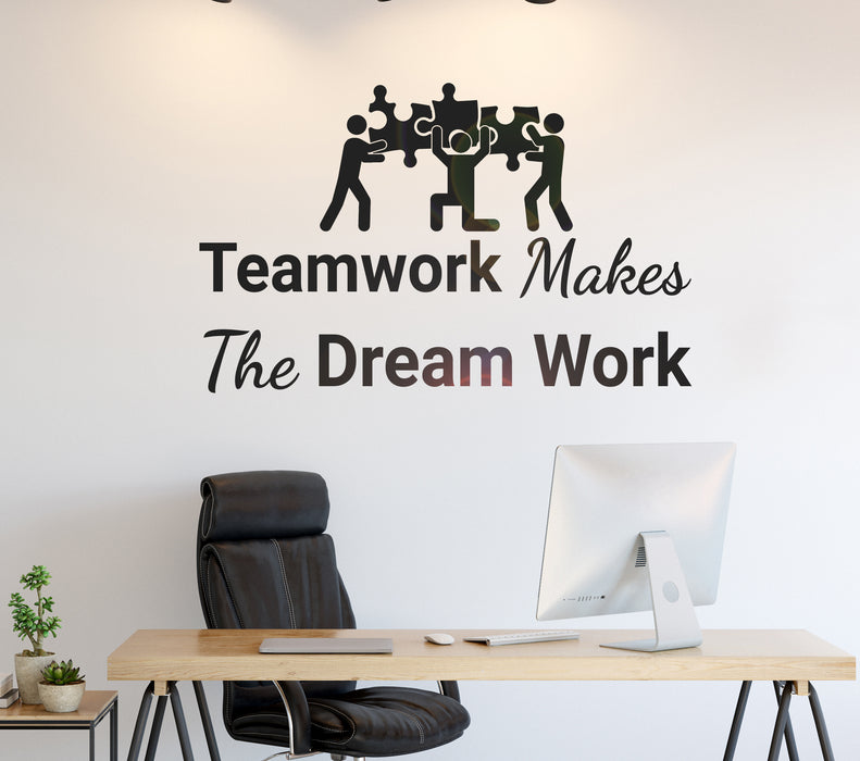 Vinyl Wall Decal  Quote Teamwork Makes Dream Work Puzzles Stickers Mural 35 in x 22 in gz226