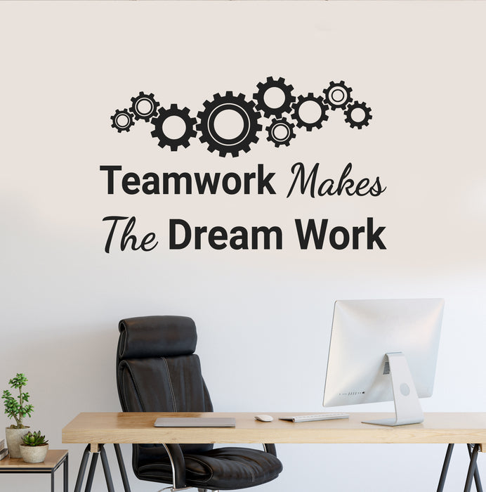 Vinyl Wall Decal Teamwork Inspire Office Style Gears Stickers Mural 35 in x 22 in gz232