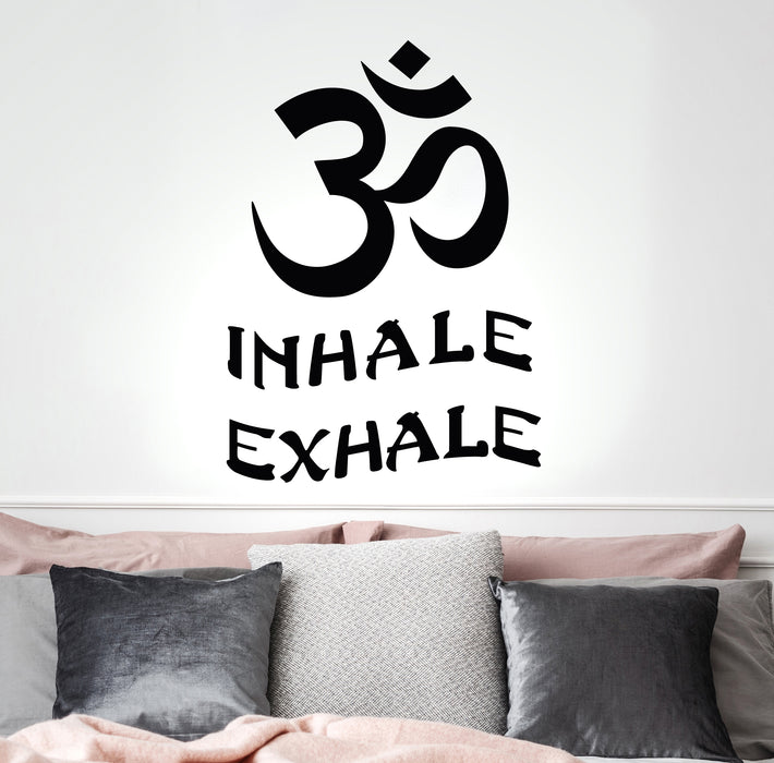 Vinyl Wall Decal Yoga Inhale Exhale Buddhism Relaxation Om Indian Zen Meditation Stickers Mural 16 in x 22.5 in gz256