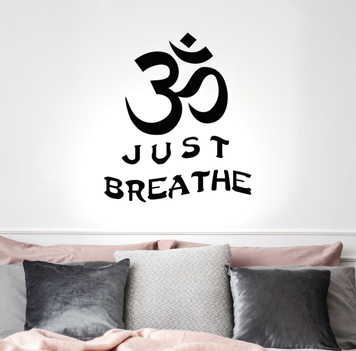 Vinyl Wall Decal Yoga Just Breathe Yoga Buddha Om Meditation Stickers Mural 18 in x 22.5 in gz257