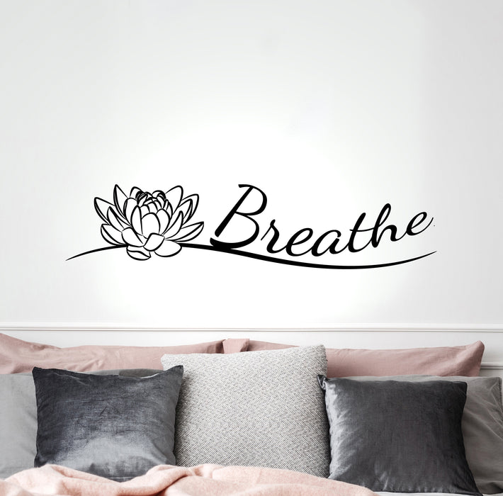 Vinyl Wall Decal Indian Yoga Buddha Breathe Lotus Flower Stickers Mural 35 in x 8 in gz259