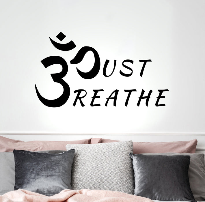 Vinyl Wall Decal Words Just Breathe Yoga Studio Om Zen Meditation Stickers Mural 31 in x 17.5 in gz263
