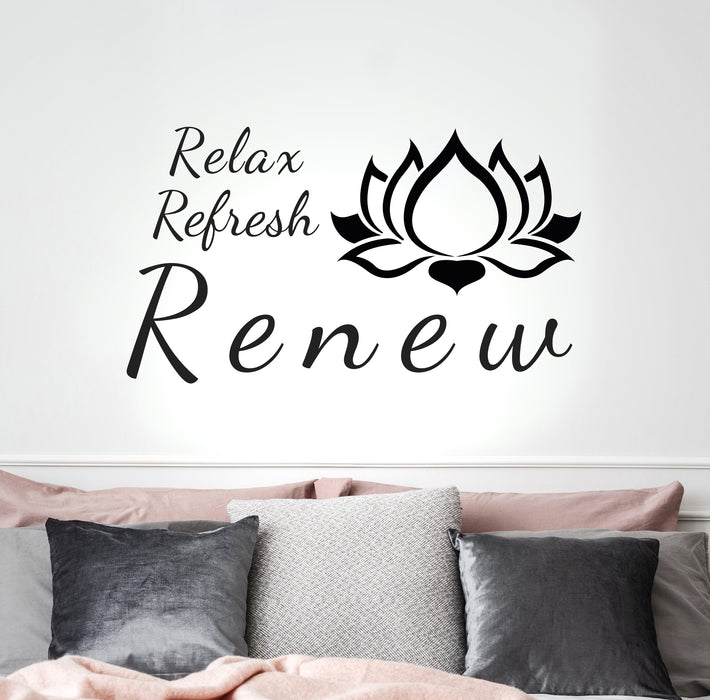 Vinyl Wall Decal Lotus Relax Refresh Renew Yoga Center Meditation Stickers Mural 20 in x 35 in gz265
