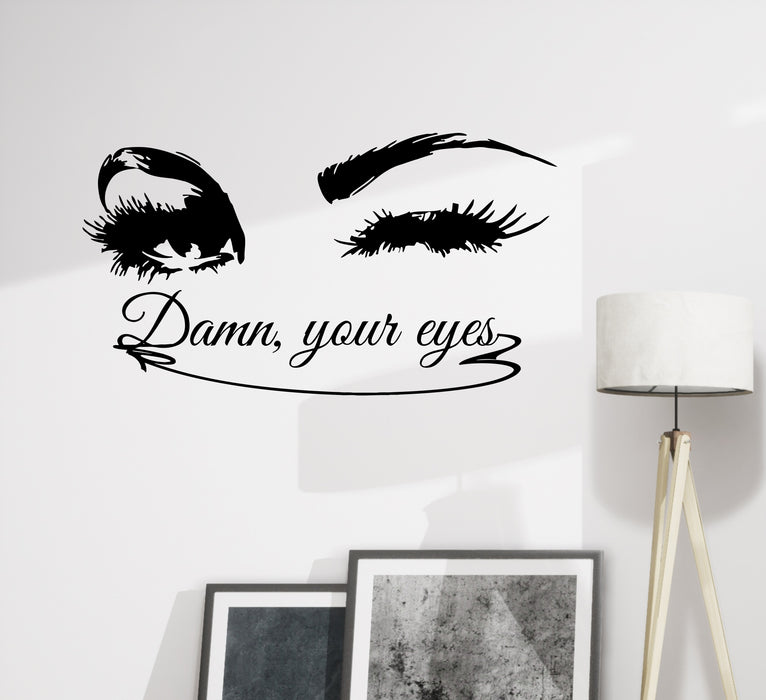 Wall Decal Female Eyes Wink Long Eyelashes Beauty Salon Vinyl Decor Black 17 in x 31 in gz346