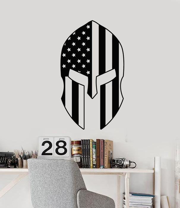 Vinyl Wall Decal Warrior Ancient Helmet American Flag Decor Stickers Mural (g5740)