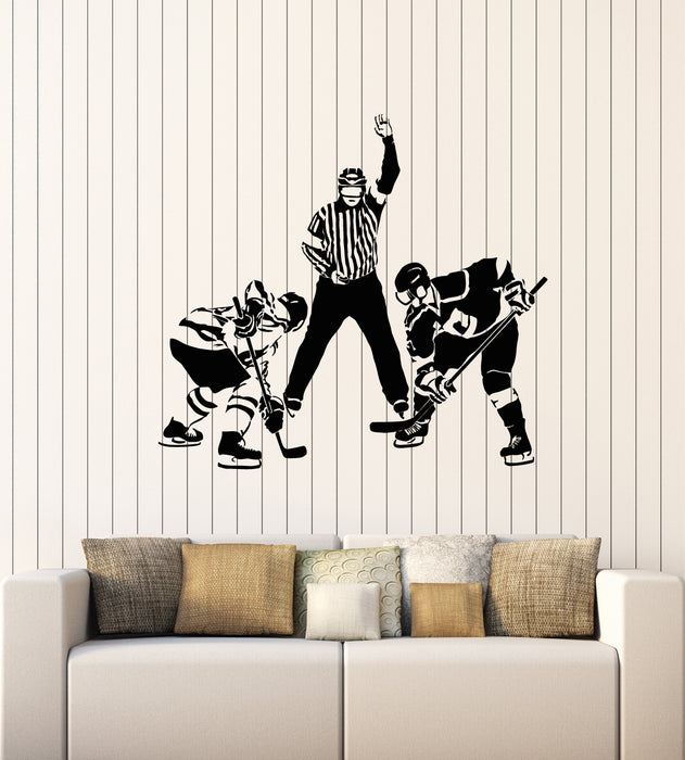 Vinyl Wall Decal Hockey Players Winter Sports Referee Sports Fan Stickers Mural (g1854)