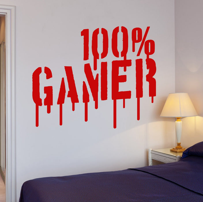 Gamer Wall Vinyl DecalVideo Games Playroom for Boys 100% Gamer Sticker Unique Gift (ig2655)