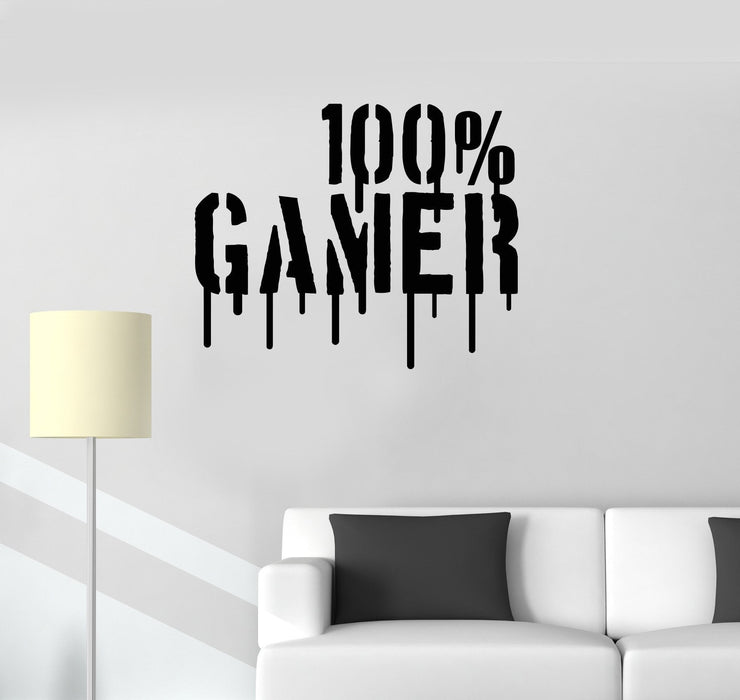 Gamer Wall Vinyl DecalVideo Games Playroom for Boys 100% Gamer Sticker Unique Gift (ig2655)