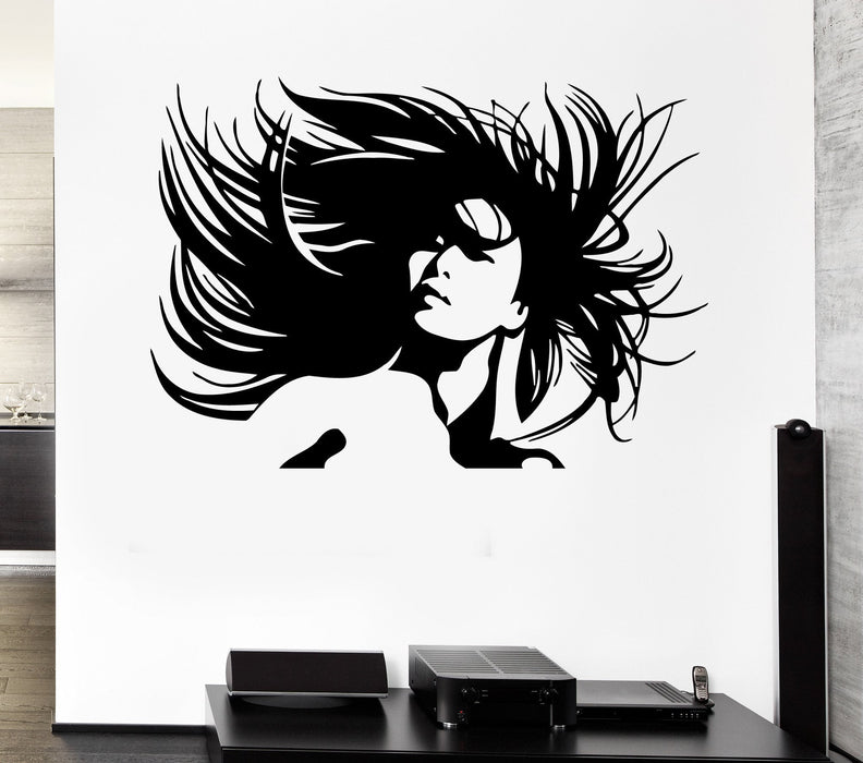 Vinyl Decal Beautiful Woman Portrait Crazy Hair Salon Wall Sticker Sexy Girl Hair Hairstyle Unique Gift (ig370)