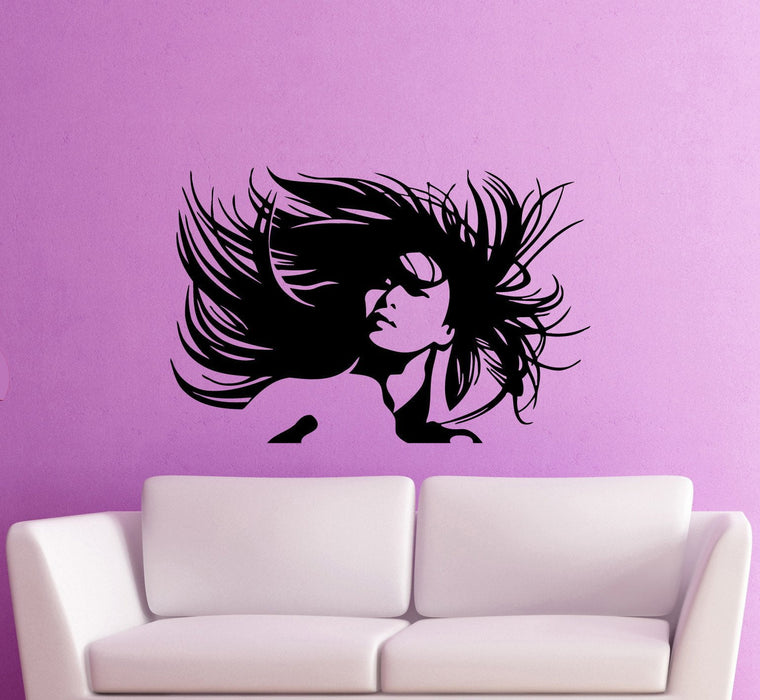 Vinyl Decal Beautiful Woman Portrait Crazy Hair Salon Wall Sticker Sexy Girl Hair Hairstyle Unique Gift (ig370)