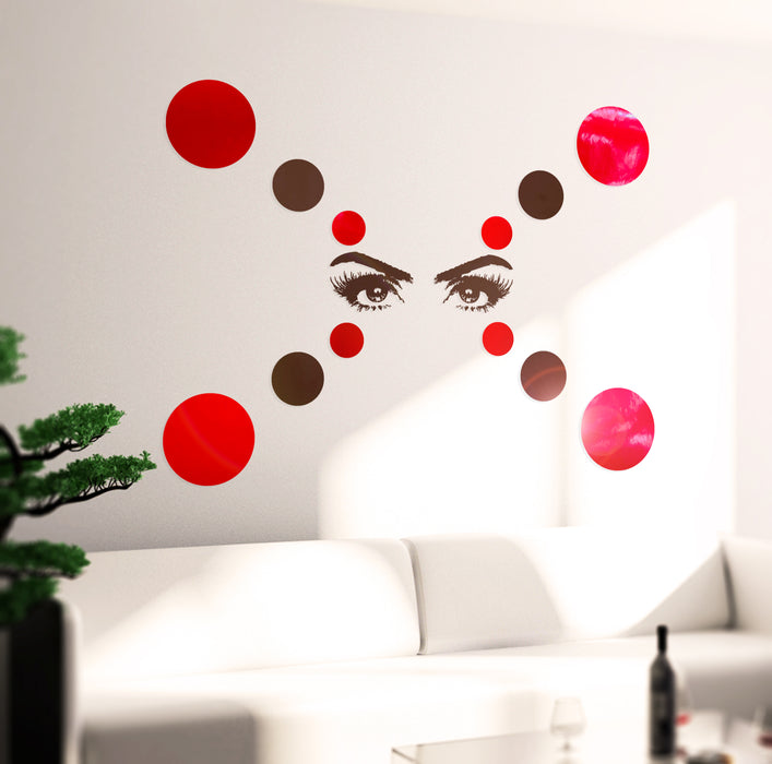 Wall Decal Eyes With Abstract Red And Brown Large Circles 60 in x 45 in ab001