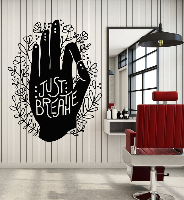 Vinyl Wall Decal Just Breathe Meditation Hand Balance Zen Yoga Stickers Mural (g7215)