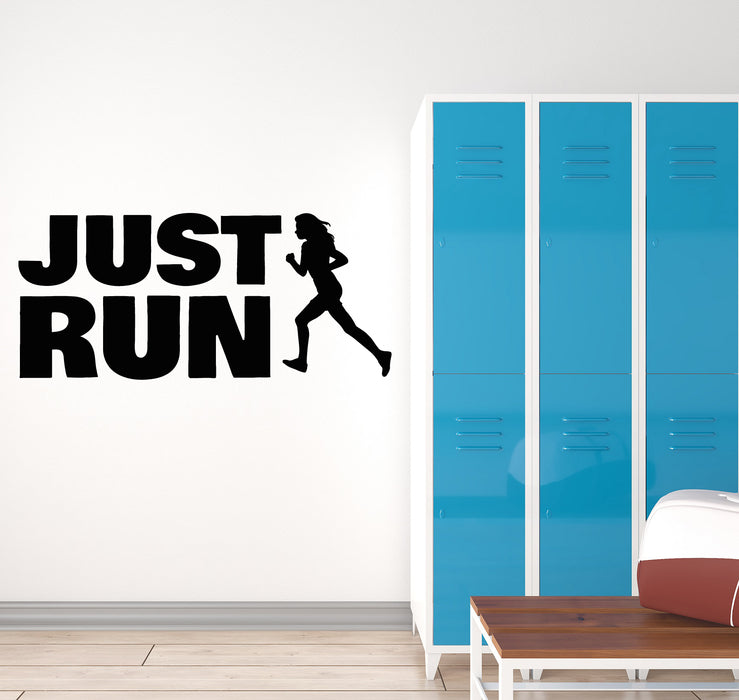 Vinyl Wall Decal Just Run Gym Phrase Running Sport Fitness Stickers Mural (g5627)