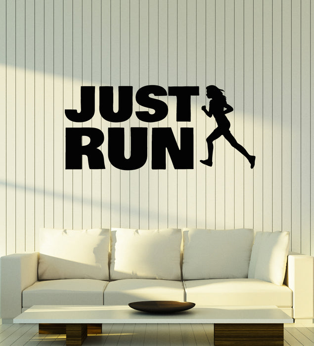 Vinyl Wall Decal Just Run Gym Phrase Running Sport Fitness Stickers Mural (g5627)