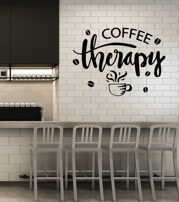 Vinyl Wall Decal Coffee Therapy Beans Cups Cafe Kitchen Words Stickers Mural (g7075)