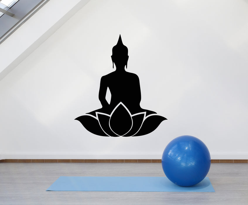 Vinyl Wall Decal Buddha Flower Lotus Pose Yoga Studio Mantra Meditation Stickers Mural (g2047)
