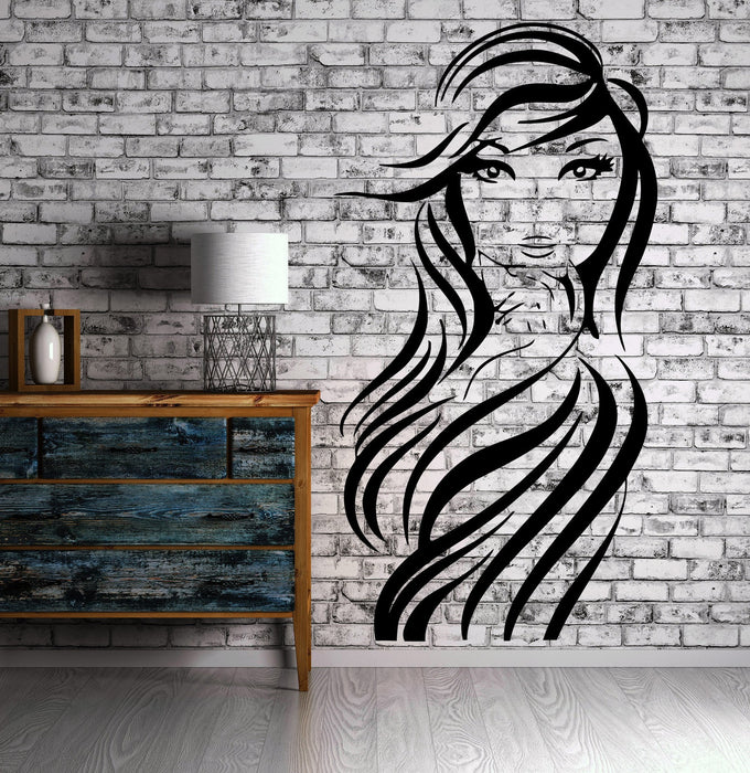 Sexy Young Girl Long Hair Style Beauty Salon Decor Wall Mural Vinyl Sticker Unique Gift M566
