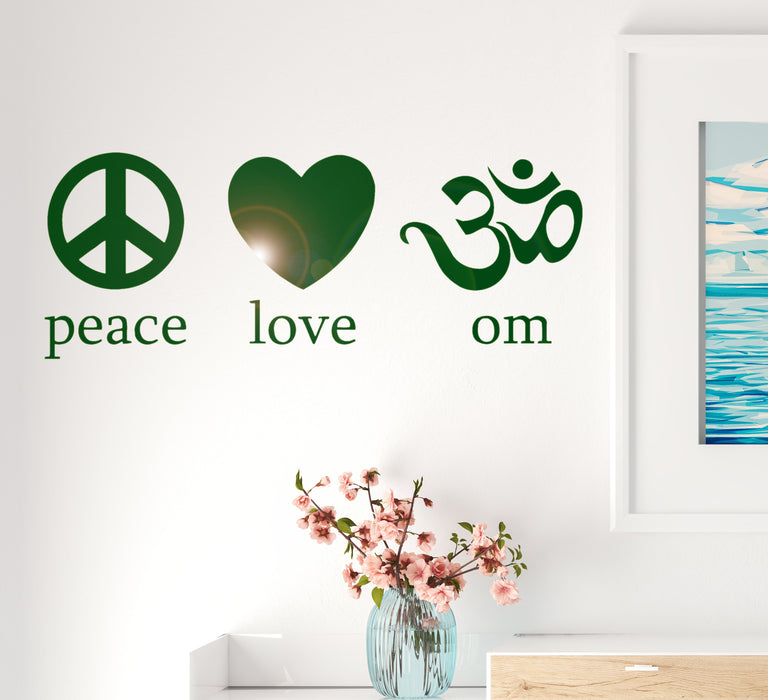 Vinyl Decal Om Peace Love Yoga Symbol Spirit Mind Body Decor Wall Mural Art Sticker Unique Gift M582