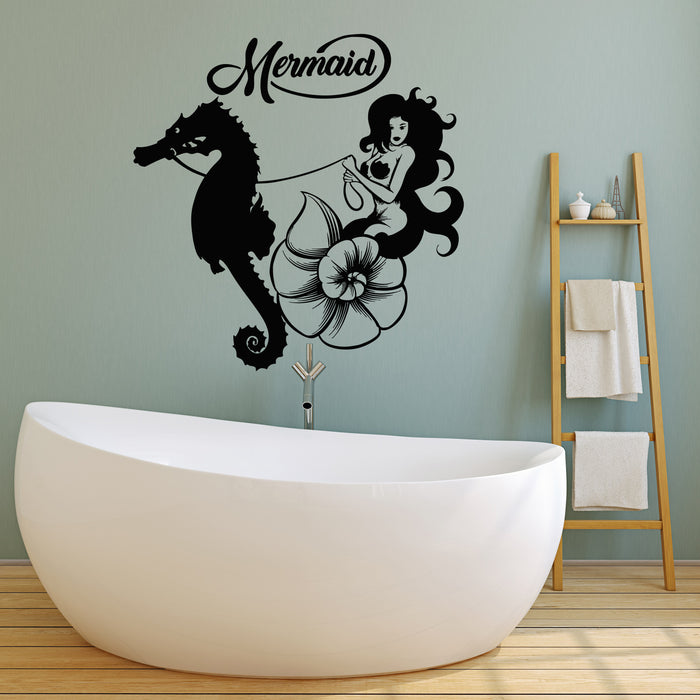 Vinyl Wall Decal Mermaid Nautical Seahorse Teen Girl Room Bathroom Stickers Mural (g3175)