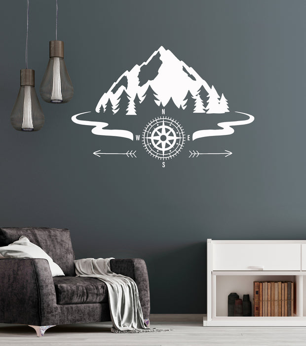 Vinyl Wall Decal Mountains Compass Camping Forest Camp Decor Art Stickers Mural (ig5651)