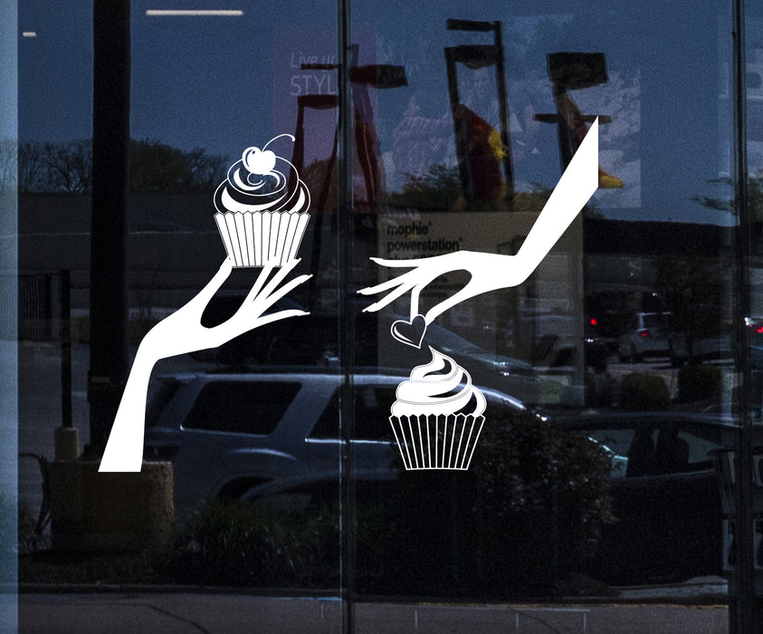 Window Vinyl Decal Hands with Cupcakes Wall Sticker Bakery Sign (n1021w)