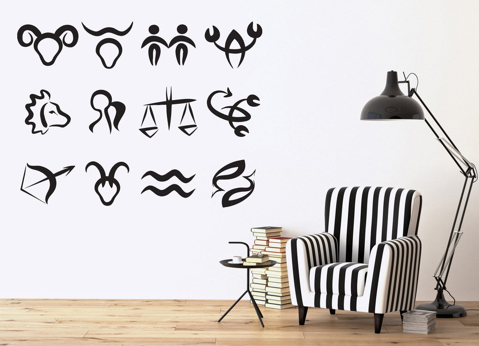 Vinyl Decal Astronomy Science Wall Stickers Symbols Zodiac Signs in Order of Sun Moon Unique Gift (n386)