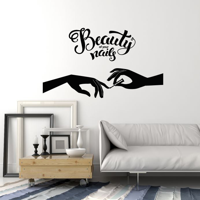 Vinyl Wall Decal Lettering Beauty Of Your Nails Salon Manicure Female Hand Stickers Mural (g1636)