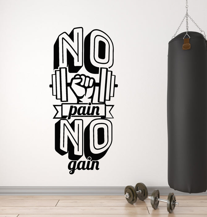 Vinyl Wall Decal No Pain No Gain Motivation Words Gym Fitness Stickers Mural (g7104)