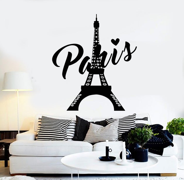 Vinyl Wall Decal Paris Eiffel Tower French Love Tourism Travel Stickers Mural (g949)