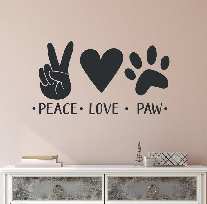 Peace Love Paw Vinyl Decal Heart Lettering Decor for Grooming Stickers Mural (k218)