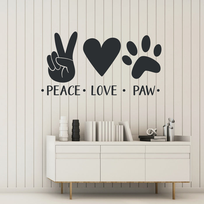 Peace Love Paw Vinyl Decal Heart Lettering Decor for Grooming Stickers Mural (k218)