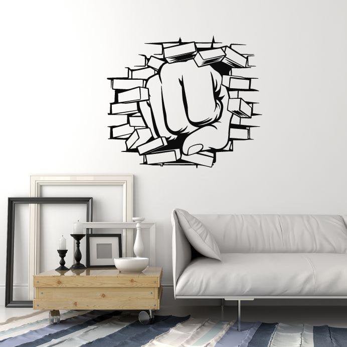 Vinyl Wall Decal Fist Punching Punch Bricks MMA Fight Club Stickers Mural (ig5394)