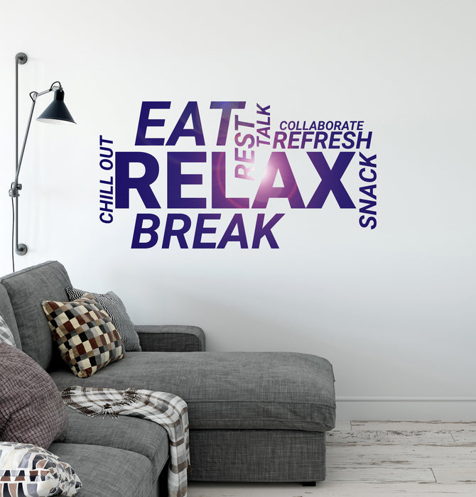 Wall Decal Office Quote Eat Relax Break Room  Words Cloud Decoration Idea Stickers Mural (ig6013)