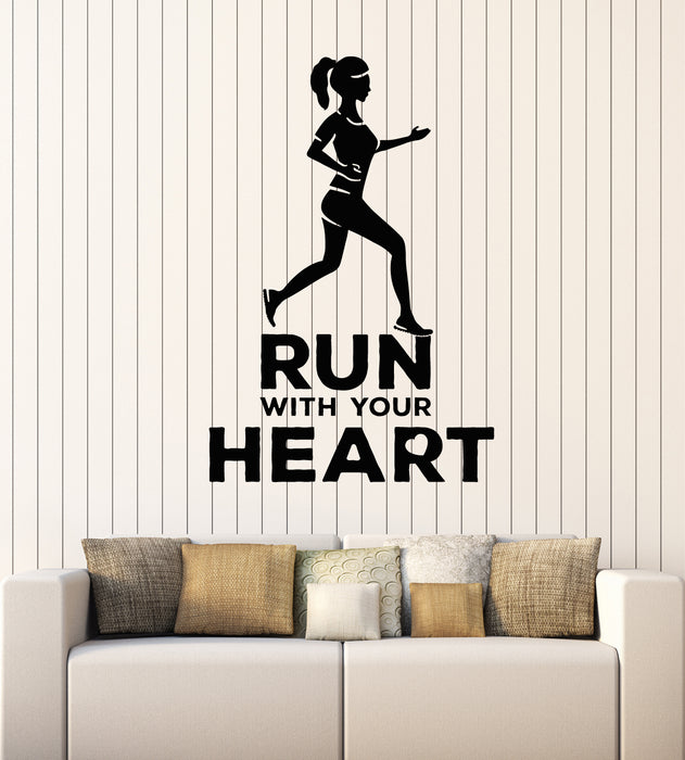 Vinyl Wall Decal Girl Running Sport Heart Cardio Healthy Training Mural (g2766)
