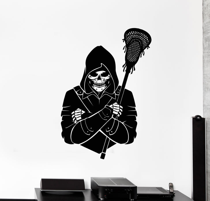 Vinyl Wall Decal Skull Skeleton Lacrosse Player Game Ball Stickers Mural (g695)