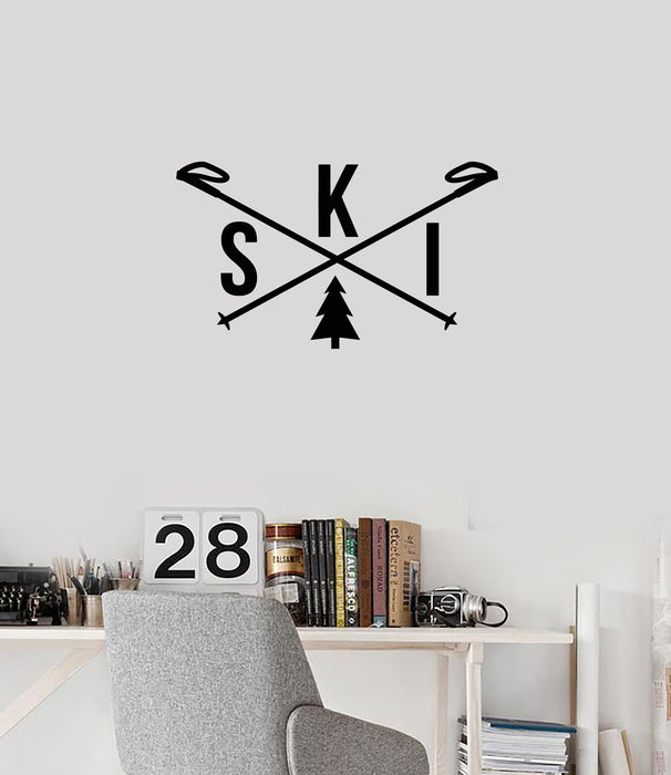 Vinyl Wall Decal Ski Skiing Word Skis Winter Sports Room Decoration Stickers Mural (ig6037)