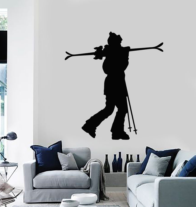 Vinyl Wall Decal Mountain Skier Winter Sport Downhill Skiing Stickers Mural (g300)