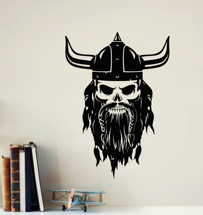 Vinyl Wall Decal Skull Viking Head Warrior Helmet Medieval Art Stickers Mural (g7738)