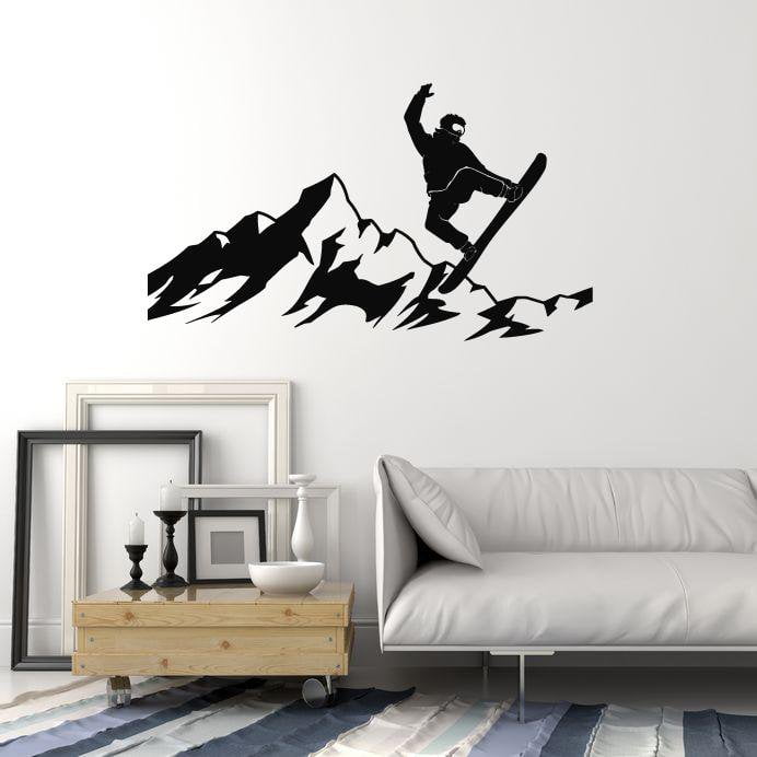 Snowboarder Vinyl Wall Decal Mountains Snowboarding Silhouette Winter Sport Stickers Mural (ig5333)
