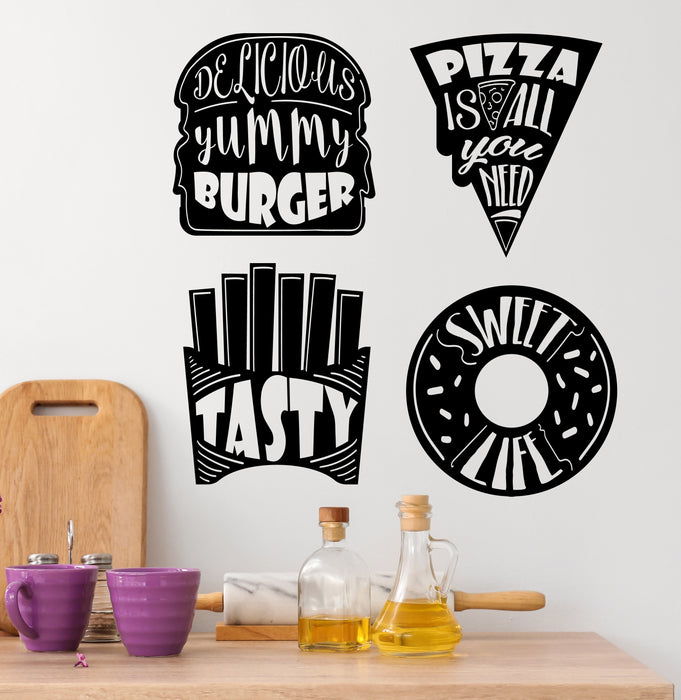 Tasty Words Vinyl Wall Decal Lettering Pizza Burger Donut Decor for Cafe Stickers Mural (k035)