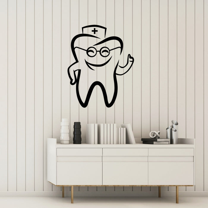 Vinyl Wall Decal Tooth With Glasses Dentist Children's Dental Clinic Stickers Mural (g8478)