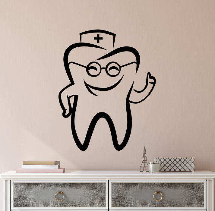 Vinyl Wall Decal Tooth With Glasses Dentist Children's Dental Clinic Stickers Mural (g8478)