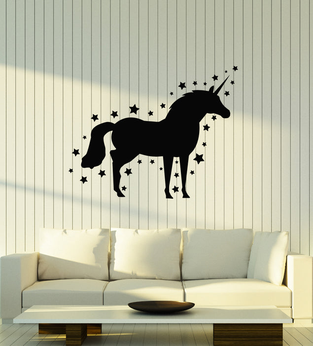 Vinyl Wall Decal Unicorn Silhouette Horse Stars Kids Room Stickers Mural (g7463)