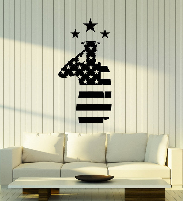 Vinyl Wall Decal Veterans Day USA Flag Soldier Patriotic Art Decor Stickers Mural (ig5374)
